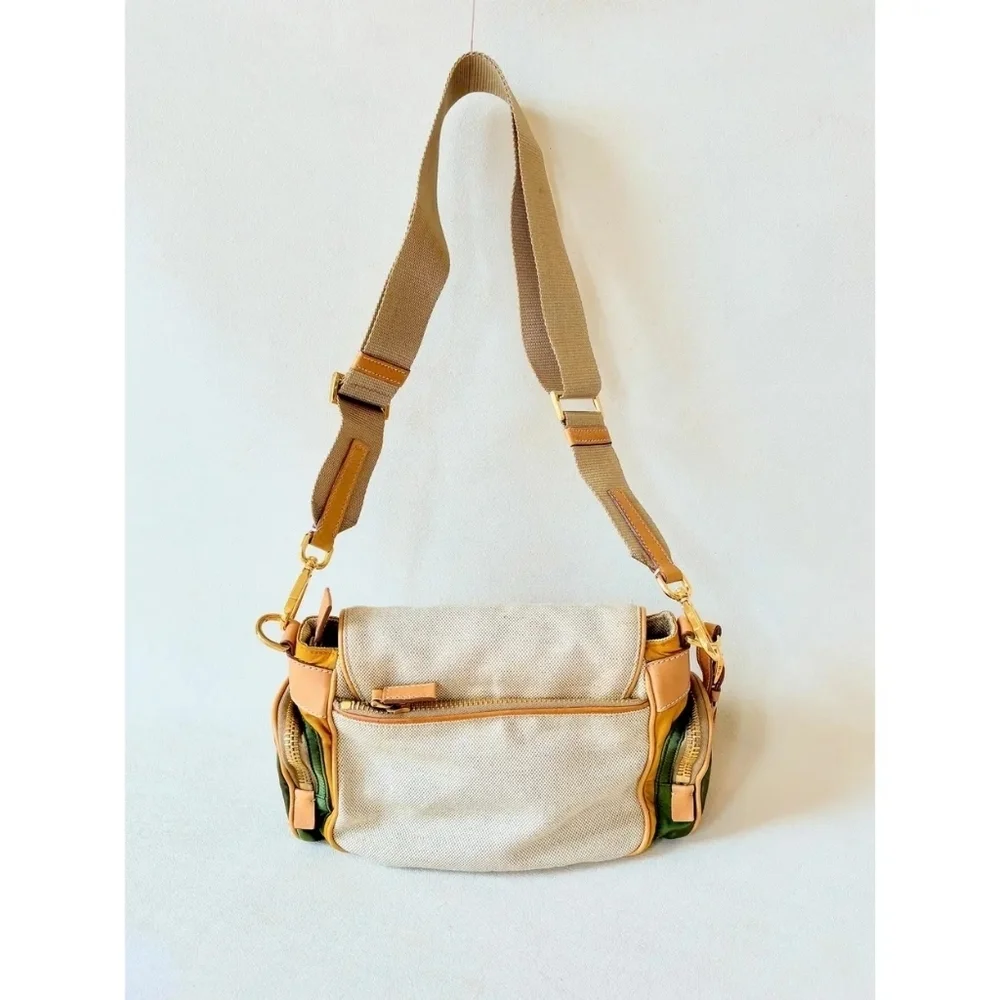 Vintage PRADA Multi‑Pocket Camel Leather & Canvas Shoulder Bag – Grade A‑ - Picture 4 of 6